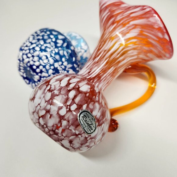 Blown Glass Orange Blue White Speckle Pitcher Vases Rainbow Glass - Picture 3 of 11